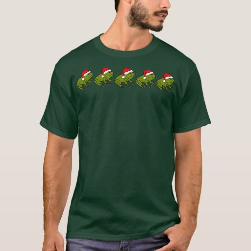 Five Green Frog Christmas Santa Hat T_Shirt