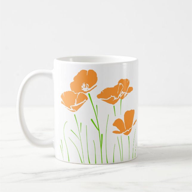 Five Hand Drawn California Poppies  Coffee Mug (Left)