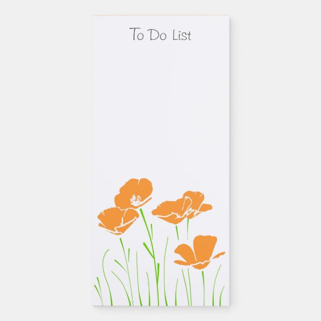 Five Hand Drawn California Poppies    Magnetic Notepad (Front)