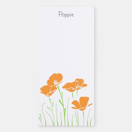 Five Hand Drawn California Poppies    Magnetic Notepad