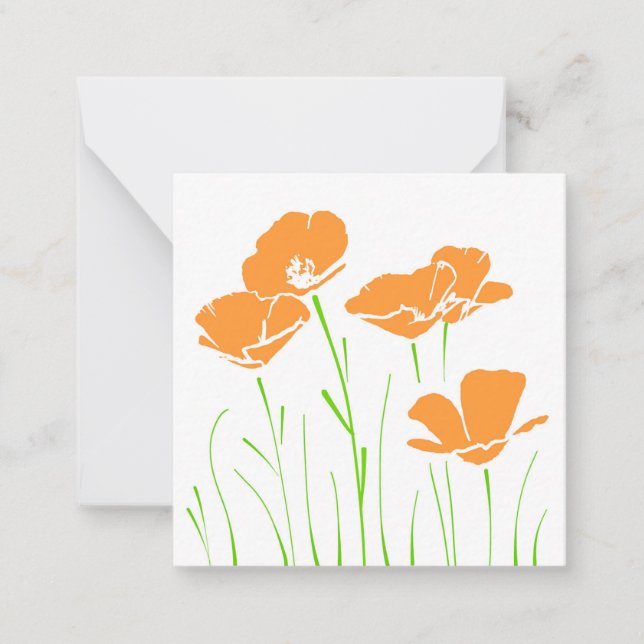 Five Hand Drawn California Poppies  Note Card (Front)