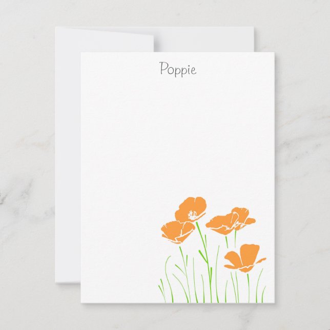Five Hand Drawn California Poppies  Note Card (Front)