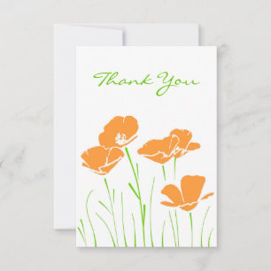Five Hand Drawn California Poppies Thank You Card