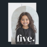 Five Heart Arched Photo 5th Birthday Invitation<br><div class="desc">Celebrate your child's special day with this boho-modern arch-shaped invitation! Featuring your little one’s photo and age in bold typography on the front alongside a little heart,  plus stylish minimalist details on the back,  this design is perfect for a chic and memorable party.</div>