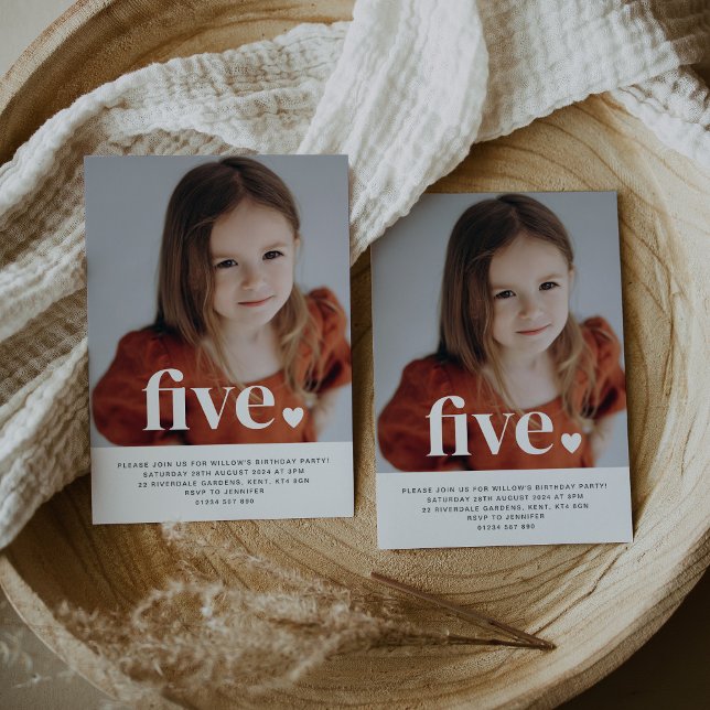 Five Heart Photo First Birthday Invitation  (Creator Uploaded)