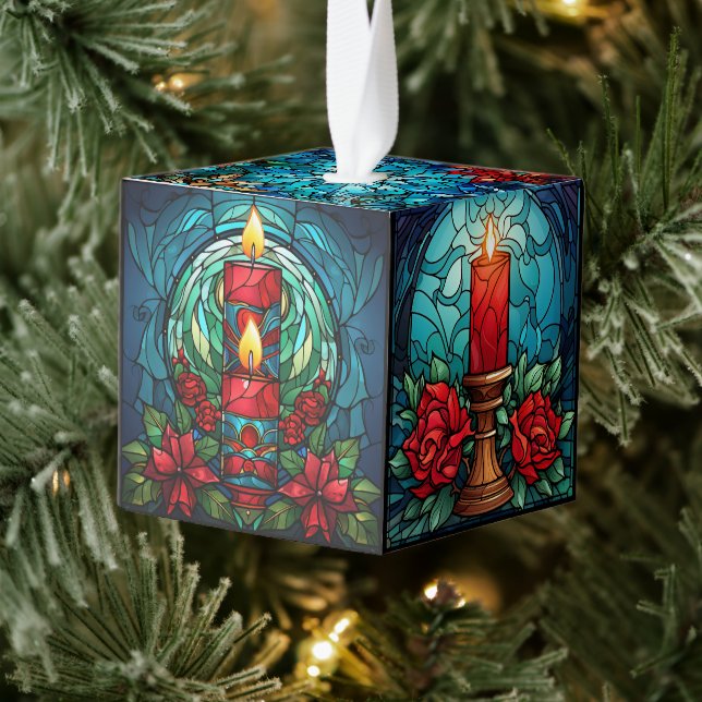 Five Image Stained Glass Christmas Cube Ornament (Tree)