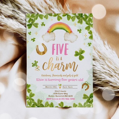Five Is A Charm St Patricks 5th Birthday Party Invitation