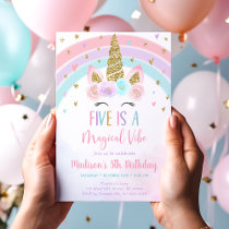 Five Is A Magical Vibe Unicorn 5th Birthday Invitation