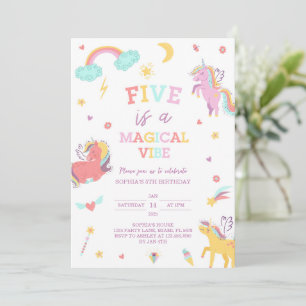 Five is a Magical Vibe Unicorn 5th Birthday Invitation
