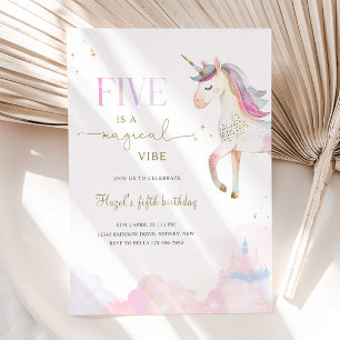 Five Is A Magical Vibe Unicorn Birthday Party Invitation