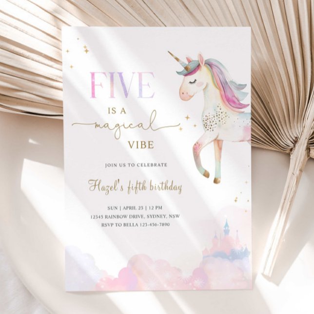 Five Is A Magical Vibe Unicorn Birthday Party Invitation (Creator Uploaded)
