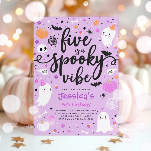 Five Is A Spook Vibe Halloween Ghost Birthday Invitation