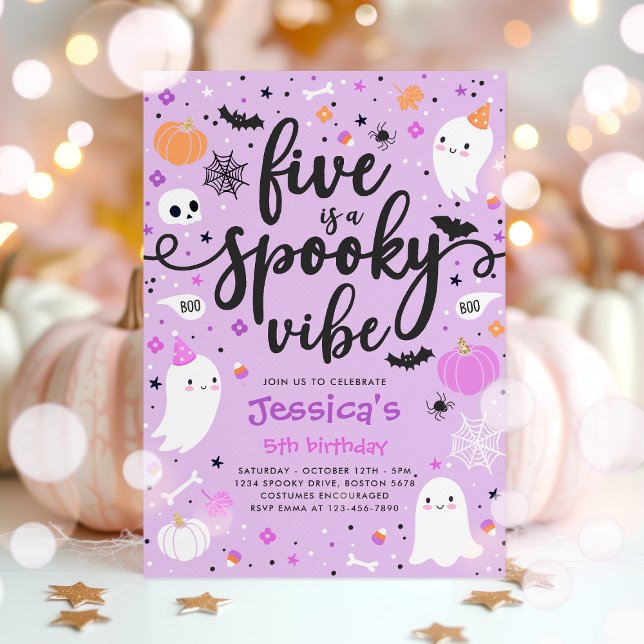 Five Is A Spook Vibe Halloween Ghost Birthday Invitation (Creator Uploaded)