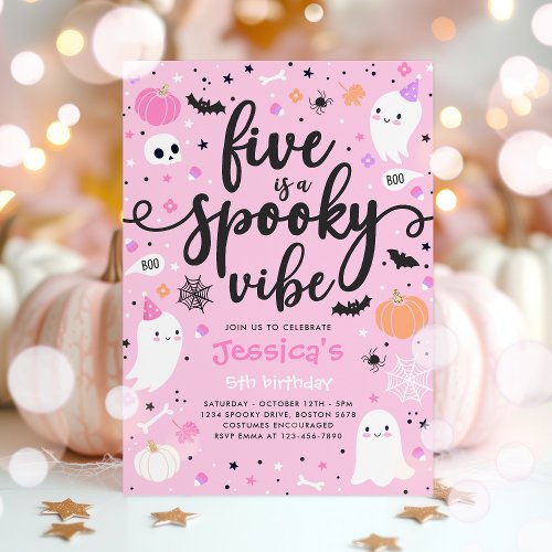 Five Is A Spook Vibe Halloween Ghost Birthday Invitation