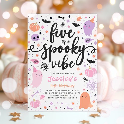 Five Is A Spook Vibe Halloween Ghost Birthday Invitation