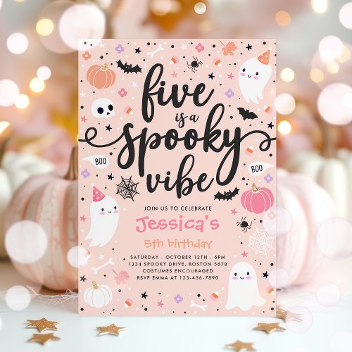 Five Is A Spook Vibe Halloween Ghost Birthday Invitation