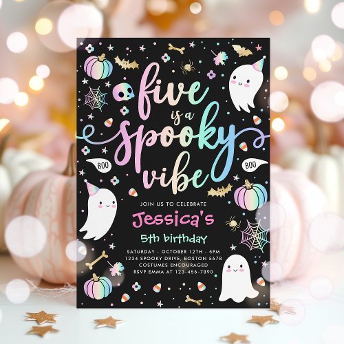 Five Is A Spook Vibe Halloween Ghost Birthday Invitation