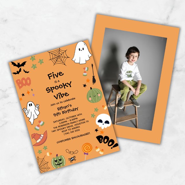 Five is a Spooky Vibe Photo Halloween 5th Birthday Invitation (Five is a Spooky Vibe Photo Halloween 5th Birthday Invitation )