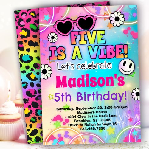 Five is a Vibe 5th Birthday Invitation for Girls