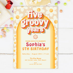 Five Is a Vibe 5th Birthday Invitation Retro Dai