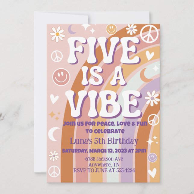 Five is a Vibe 5th Birthday Invtiation Invitation (Front)