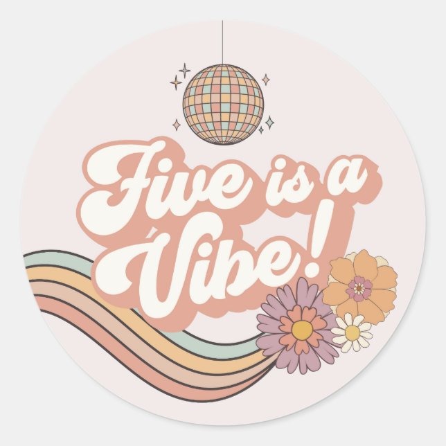 Five is a Vibe 5th birthday party Classic Round Sticker (Front)