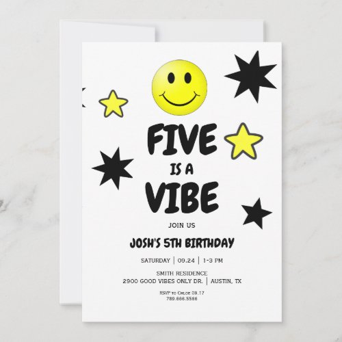 Five is a Vibe 5th Birthday Party Invitation