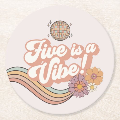 Five is a Vibe 5th birthday party Round Paper Coaster