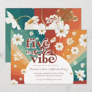 Five is a Vibe 5th Birthday   Retro Daisy Rainbow Invitation