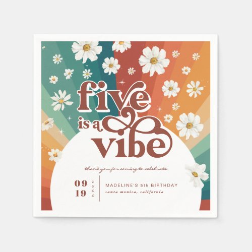 Five is a Vibe 5th Birthday  Retro Daisy Rainbow Napkins