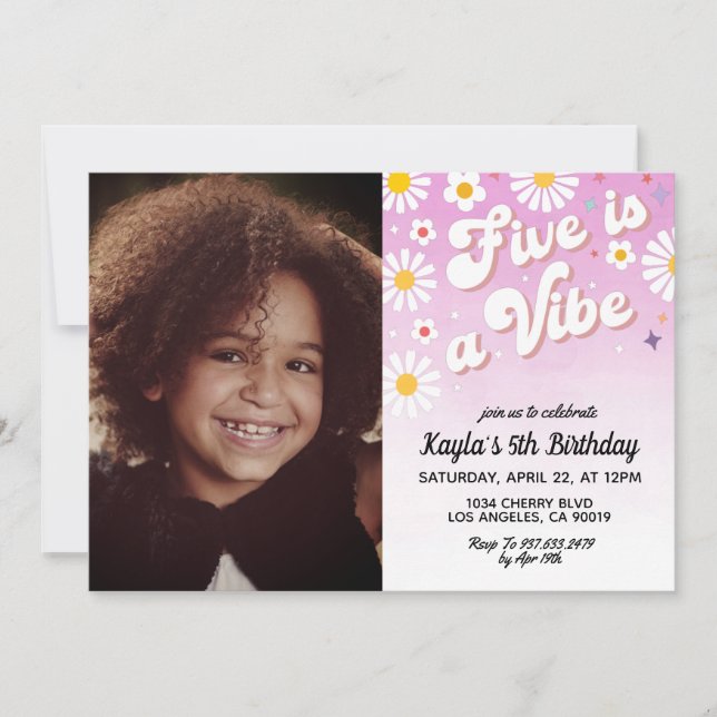 Five is a Vibe 5th Portrait Birthday Invitation (Front)