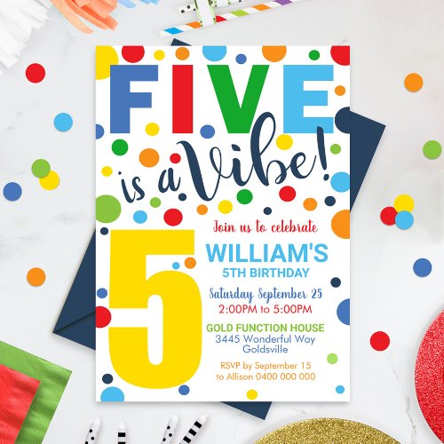 Five is a Vibe Birthday Invitation 5th Birthday