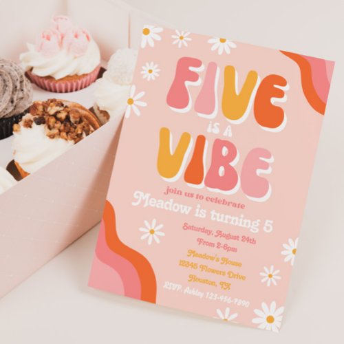 Five is a Vibe Birthday Invitation  Groovy 
