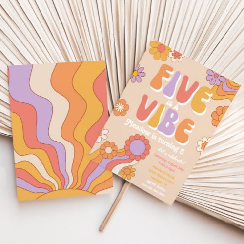 Five is a Vibe Birthday Invitation  Groovy Party