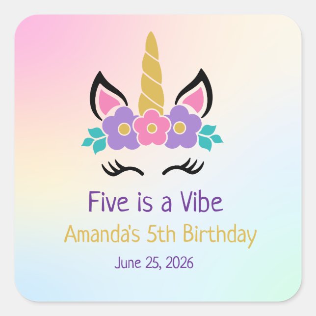 Five is a Vibe Birthday Party  Square Sticker (Front)