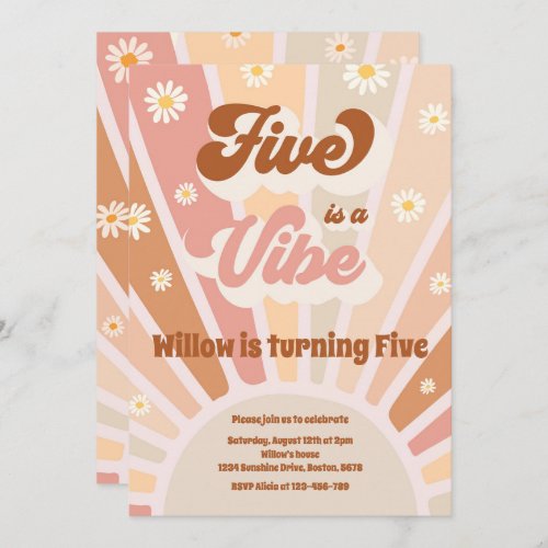 Five Is A Vibe Boho Sunshine 5th Birthday Party Invitation