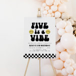 Five is a Vibe | Boys 5th Birthday Welcome Sign<br><div class="desc">Are you celebrating your cool little dude? Explore our collection of fun and totally rad birthday stationery and party supplies for the ultimate boys birthday celebration! This 'five is a vibe' welcome sign foam board features a stellar happy face,  groovy typography and black and white checkered patterns!</div>