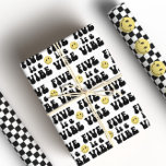 Five is a Vibe | Boys 5th Birthday  Wrapping Paper Sheets<br><div class="desc">Don't you know that Five is a Vibe? Explore our collection of fun and totally rad birthday stationery and party supplies for the ultimate boys birthday celebration! This 'five is a vibe' welcome sign poster features a stellar happy face,  groovy typography and black and white checkered patterns!</div>