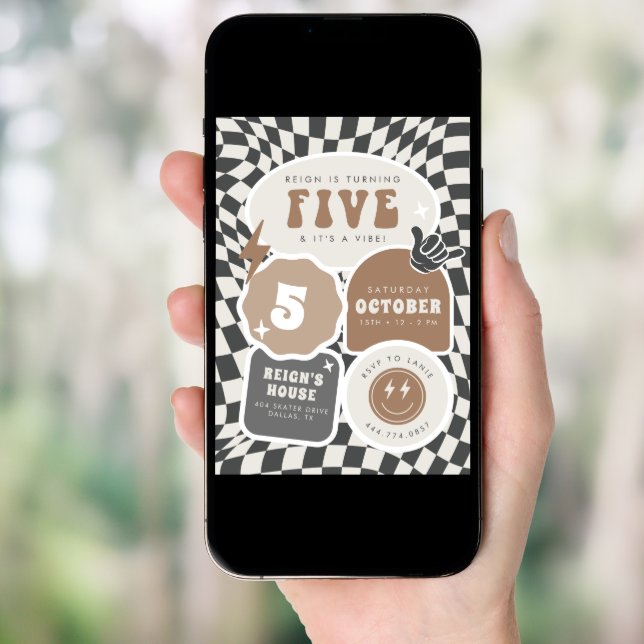 Five is a Vibe | Boys 5th Retro Skater Party Invitation (Front Digital)