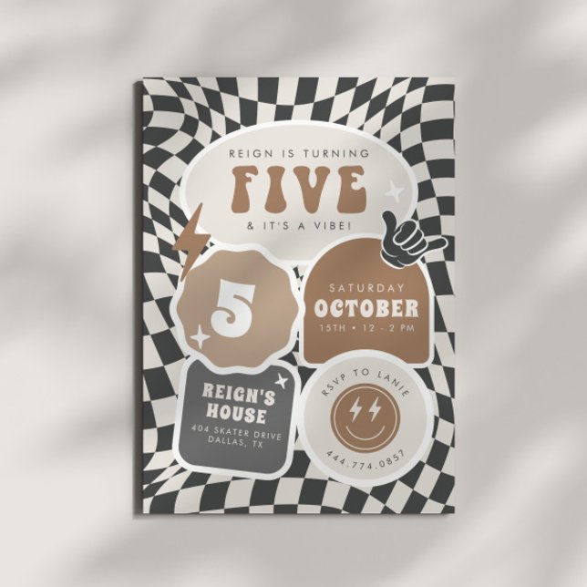 Five is a Vibe | Boys 5th Retro Skater Party Invitation (Creator Uploaded)