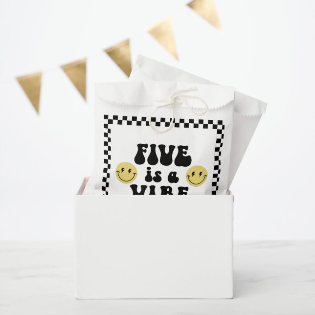 Five is a Vibe | Boys Happy Face 5th Birthday Favor Bag (Party)