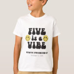 Five is a Vibe | Boys Happy Face 5th Birthday T-Shirt<br><div class="desc">Five is totally a vibe! Explore our collection of fun and totally rad birthday stationery and party supplies for the ultimate fifth birthday celebration! This design features a stellar happy face and groovy typography! Perfect for your little dude's birthday celebrations - find matching items in our shop!</div>