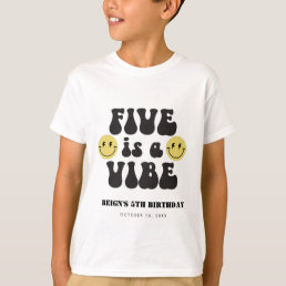 Five is a Vibe | Boys Happy Face 5th Birthday T-Shirt