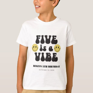 Five is a Vibe   Boys Happy Face 5th Birthday T-Shirt
