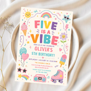 Five Is a Vibe Colorful Birthday Invitation