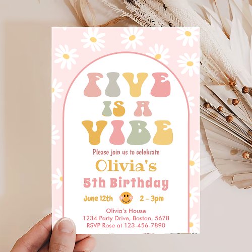 Five is a Vibe Daisy Smile 5th Birthday Invitation
