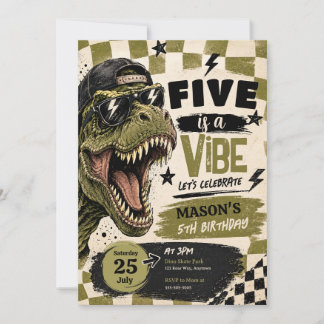 Five is a Vibe Dinosaur Birthday Invitation