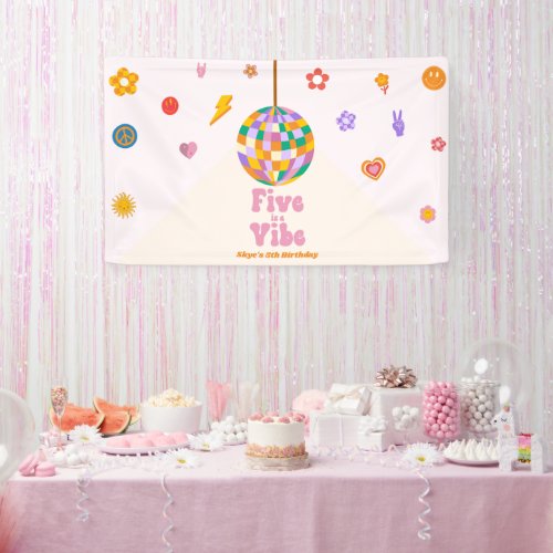 Five Is A Vibe Disco Ball 5th Birthday Party Banner