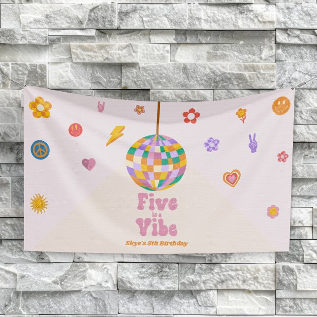 Five Is A Vibe Disco Ball 5th Birthday Party Banner (Creator Uploaded)