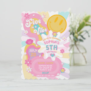 Five is a Vibe Groovy 5th Birthday Invitation